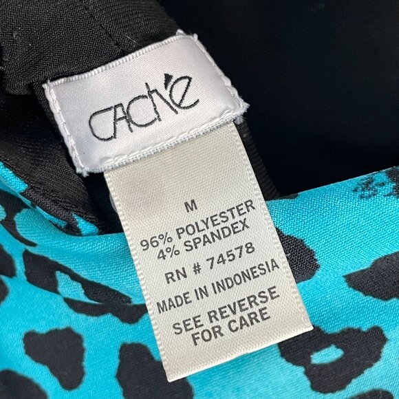 Cache Womens Medium Blue Floral Leopard Print Sleeveless Sheath Dress Chain Belt - Picture 3 of 12